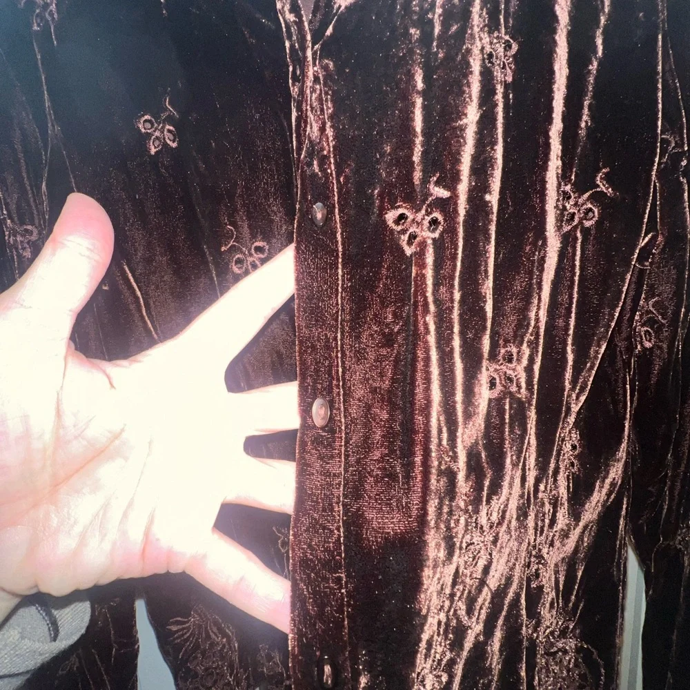 ECI Rich Brown Velvet Shirt with Floral Embroidery - Picture 10 of 10